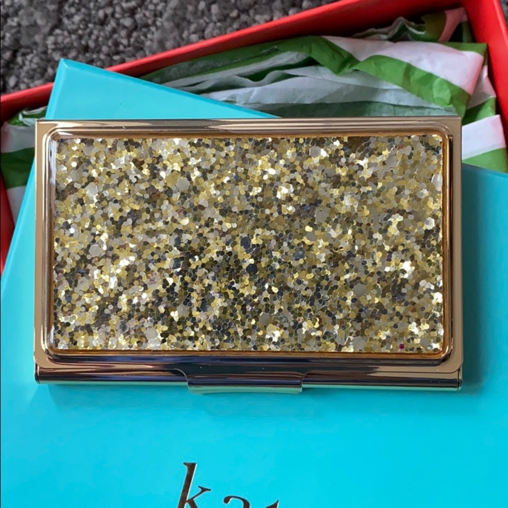 Kate Spade gold sparkled business card holder